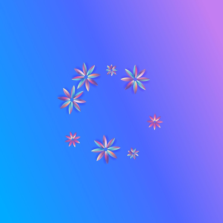 Vector light hibiscus liquid blue background. holographic petal poster. abstract gradient design. rainbow inflorescence retro texture.