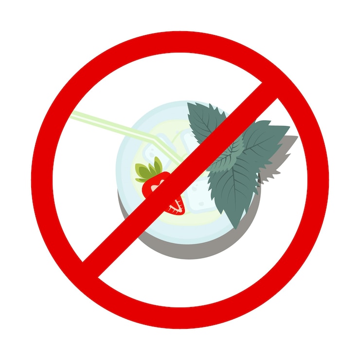 Light refreshing mojito cocktail with a strawberry mint straw and ice cubes under the bun sign