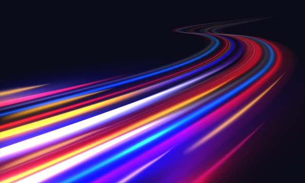 light trails blurred car light motion effect city road background with long exposure night lights with dynamic flashlight on black vector fast highway traffic trail background