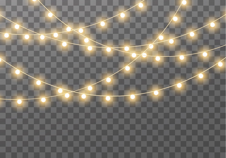 Vector lights isolated on transparent background for cards, banners, posters, web design. set of golden   glowing garland led neon lamp   illustration
