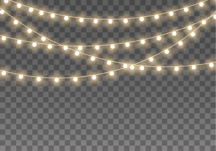 Vector lights isolated on transparent background. set of golden glowing garland.