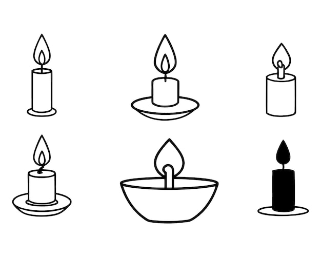 Line Art Collection of Lit Candles and Flames