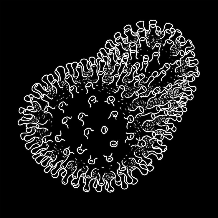 Vector line art coronavirus on black background