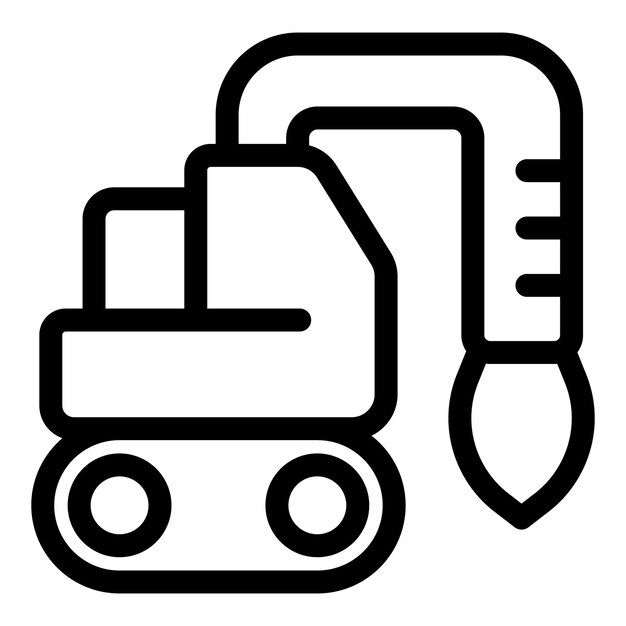 Line art icon of an excavator machine transforming and creating with a paintbrush