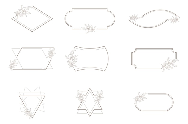 line geometric frame with olive branch vector set in minimalistic style