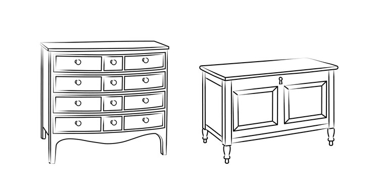 Line sketch set of a chest of drawers dresser Design piece of furniture for storage Isolated vector