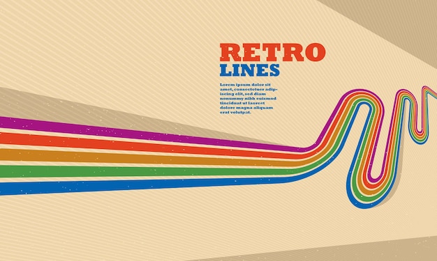 Linear vector abstract background in all colors of rainbow retro style lines in 3D dimensional perspective vintage poster art