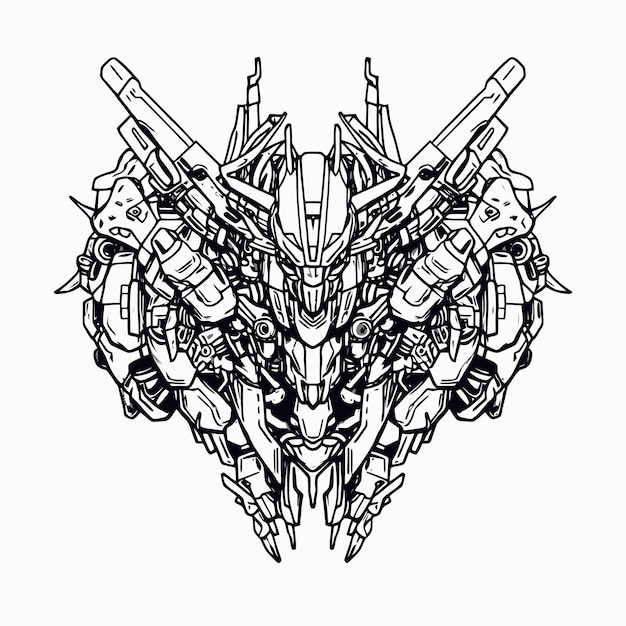 Lineart robot pesawat ruang angkasa