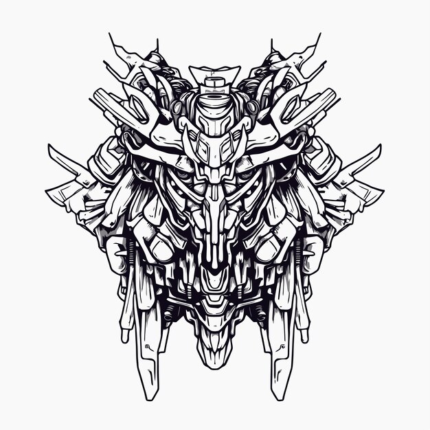 Lineart robot pesawat ruang angkasa