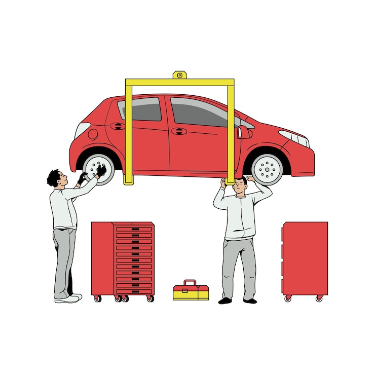 Vector lined semirealistic repair inspection and maintenance of cars 10