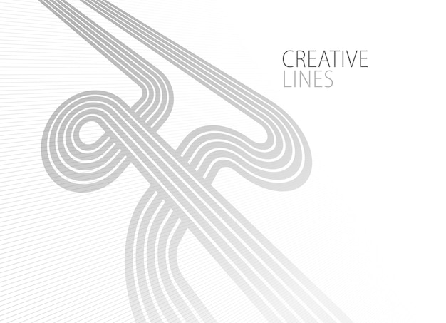 Lines in perspective vector abstract background in light grey and white monochrome 3D dimensional stripes with smooth gradient and wavy motion