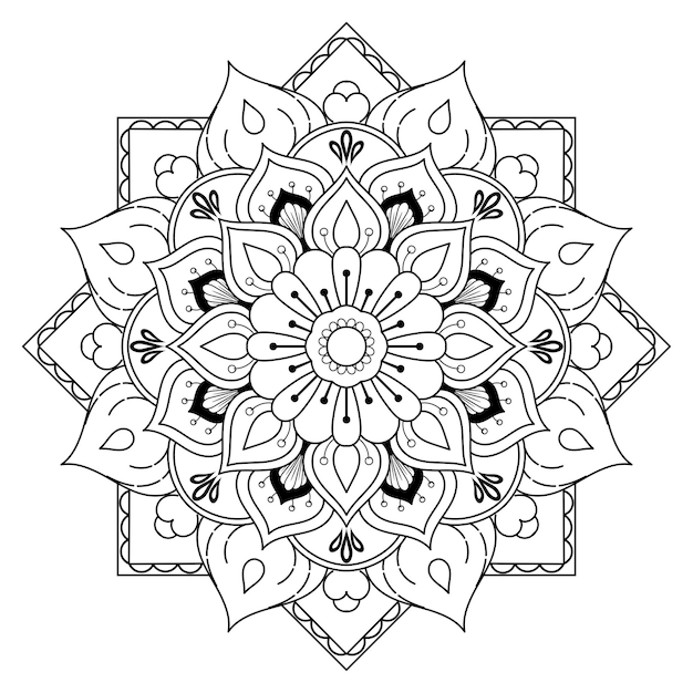 Lingkaran bunga mandala dengan gaya floral vintage. Vektor mandala pola oriental elemen dekoratif yang digambar tangan desain unik dengan bunga petal konsep relaksasi dan meditasi digunakan untuk logo halaman buku