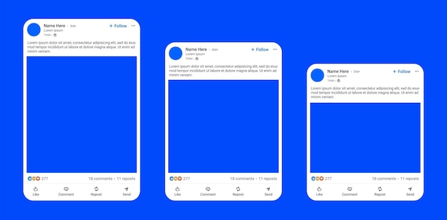 LinkedIn post UI template mockup with like comment repost send follow buttons for app interface