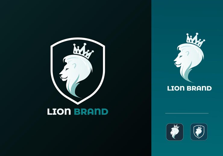 Lion Logo Design Vector Template Modern Abstract Royal Lion Brand Illustration with Shield Crown