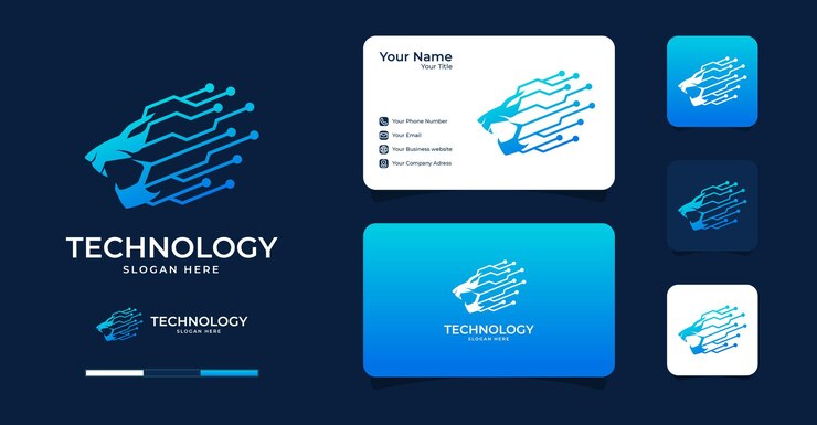 Lion Technology logo and business card template Premium Vector
