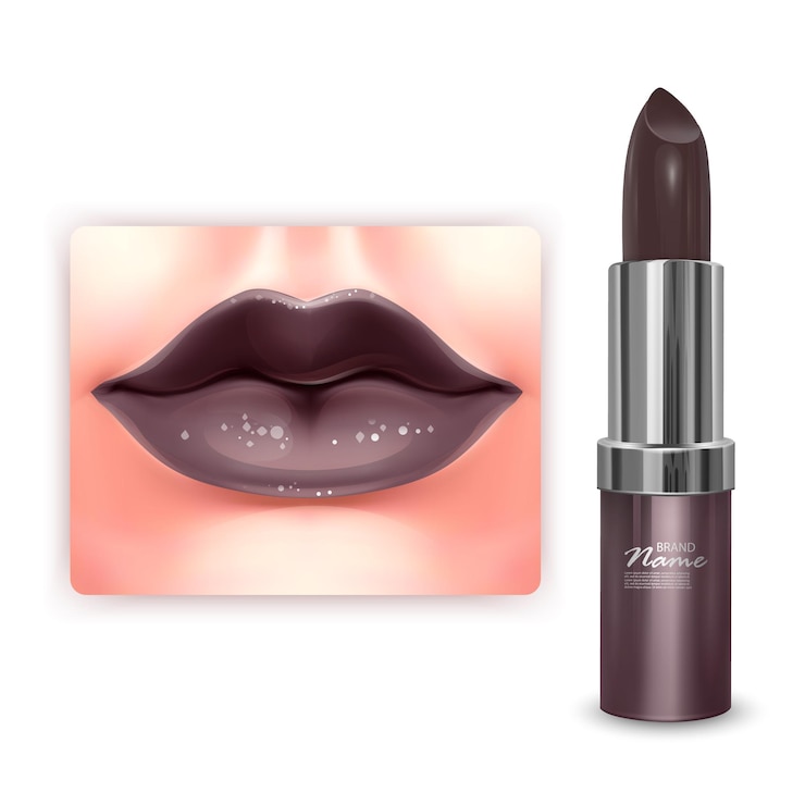Vector lipstik cokelat desain kemasan kosmetik dalam ilustrasi 3d
