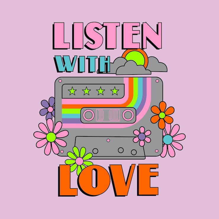 Vector listen with love typographic slogan for t-shirt prints vector, posters and other uses.