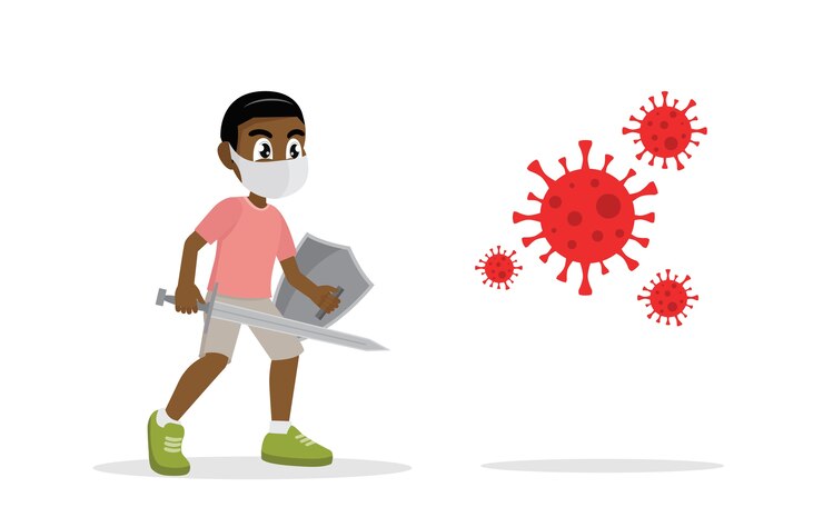 Vector little african kid boy fight against corona virus