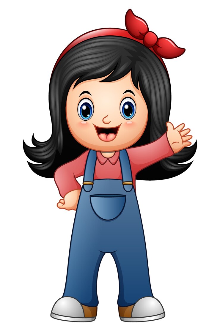Vector little girl in blue overalls