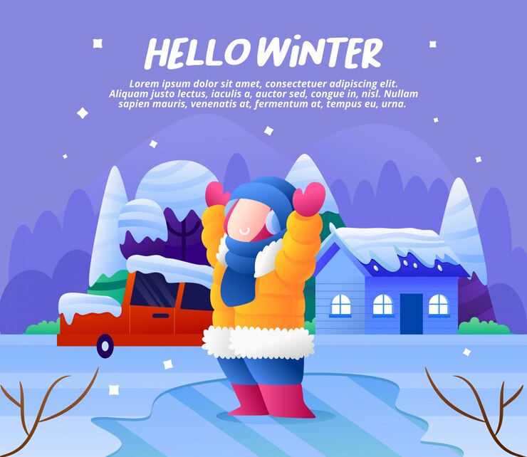 Vector little girls wear yellow jackets in pleasant winter