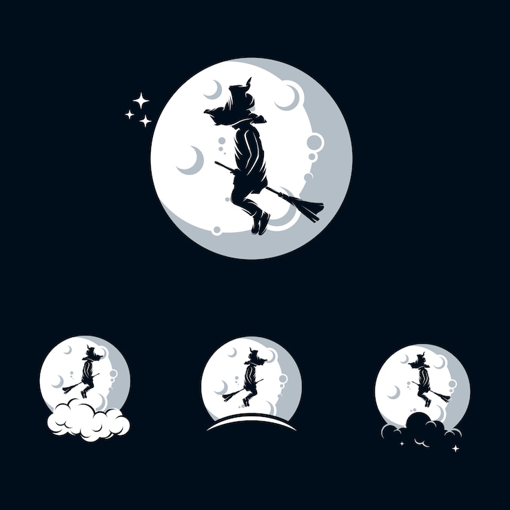 Vector little witch logo template with moon