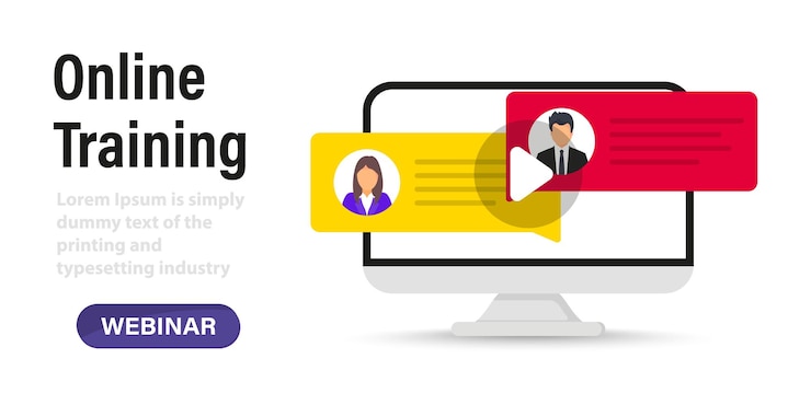 Vector live webinar. distance conference. live streaming. online technology distance communication. study education. online remote work. online training in laptop, video chat, podcast, course, lecture