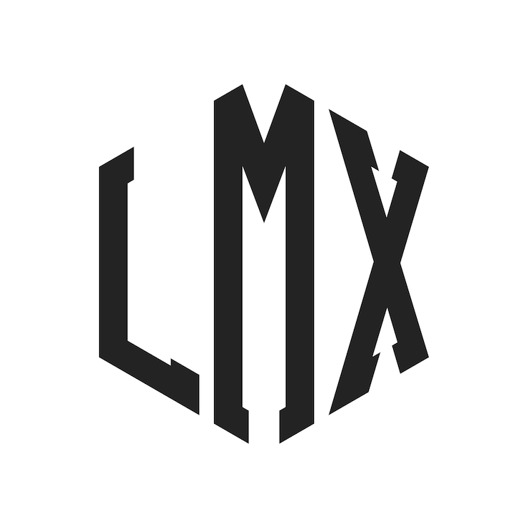 Vector lmx logo design initial letter lmx monogram logo using hexagon shape