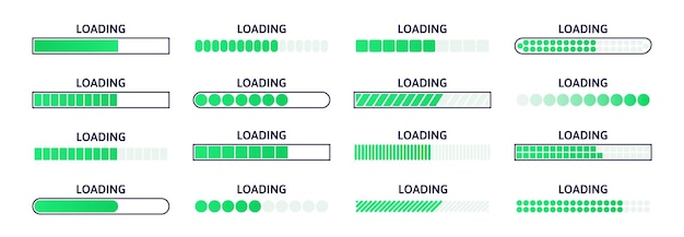 loading bar download progress status web page loading scale and upload waiting time indicator line buffer bars vector set