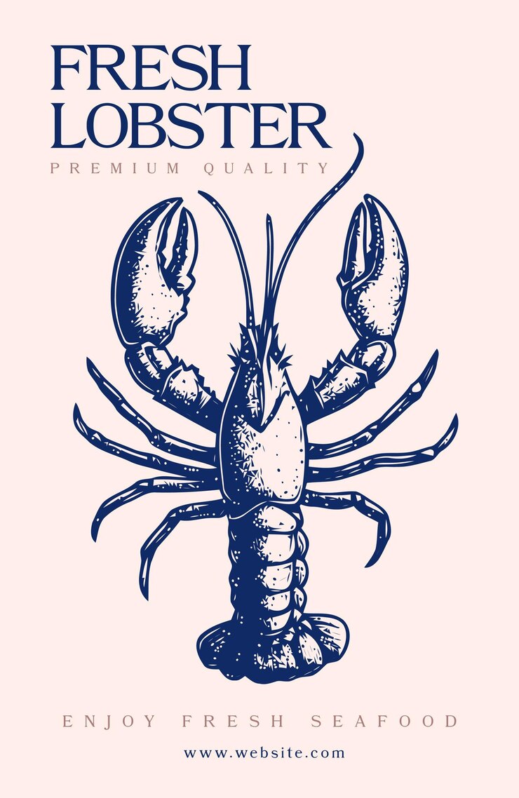 Vector lobster seafood engraved style food banner
