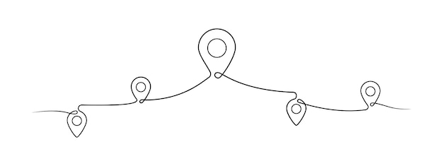 Location pointers one line drawing. Continuous one line pin pointers vector illustration. Gps navigation pointers. Line art. Travel concept. Location, pin, pointer icon symbol one line art design. EPS