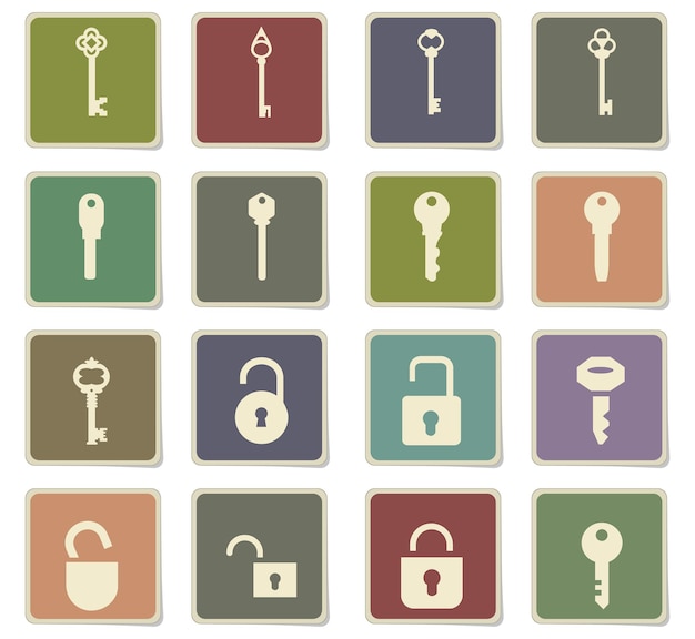 lock and key icons on paper stickers