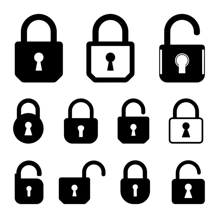 Vector lock icons set silhouette locked and unlocked lock icon vector illustration with white background
