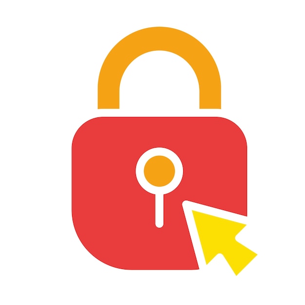 Lock with cursor Protection system arrow protect personal data private information password account code pin limited access antivirus Colorful icon on white background