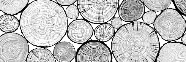 Log cut vector banner tree rings pattern shades of gray
