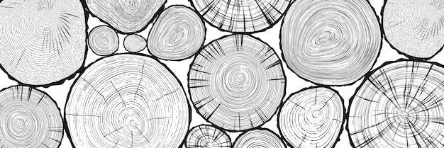 Log cut vector banner tree rings pattern shades of gray