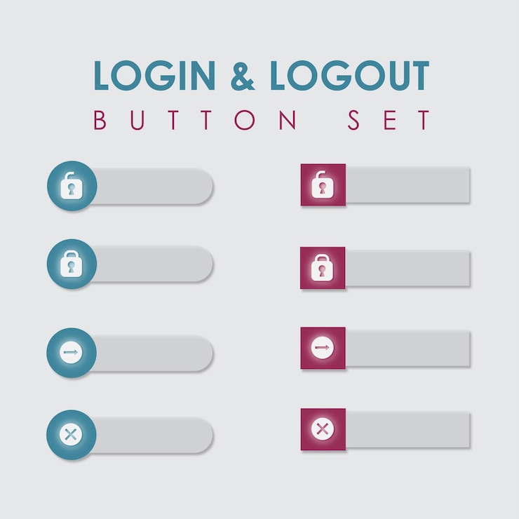 Vector login and logout button set