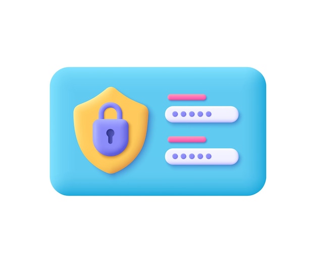Login form page with lock and password Safety verification user authorization web security concept 3d vector icon Cartoon minimal style