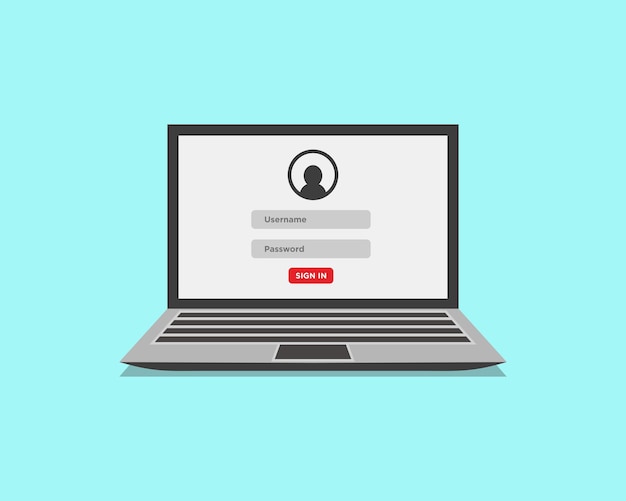 Login form the login page opens in a web browser window on the laptop screen Online registration