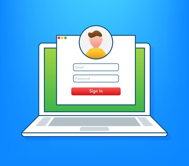 Login page on laptop screen Notebook and online login form sign in page User profile access