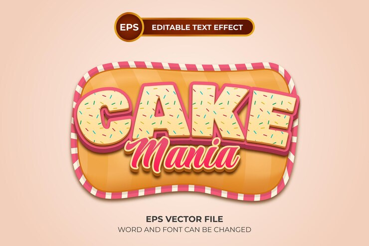 Vector logo cake mania dengan efek teks yang dapat diedit