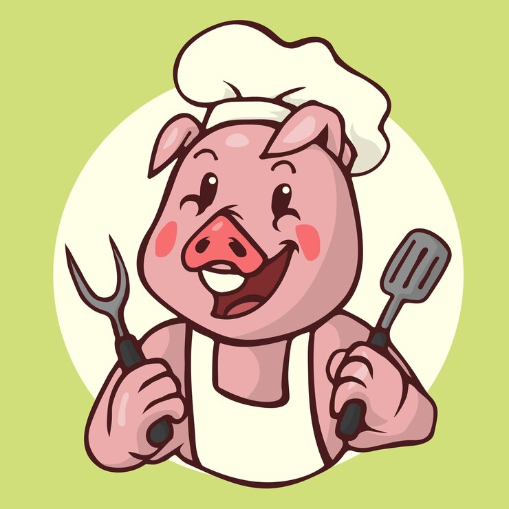 Logo Cartoon Chef Pig Vector - illustration
