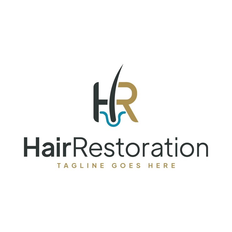 Logo design for brand hair restoration with monogram initial letter H and R in hair style shape