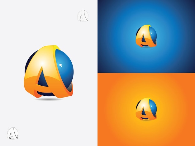 logo design with initial letter a wrap around a blue sphere, the globe, green color version