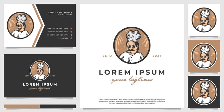 Logo illustration of a chef, in a modern retro style