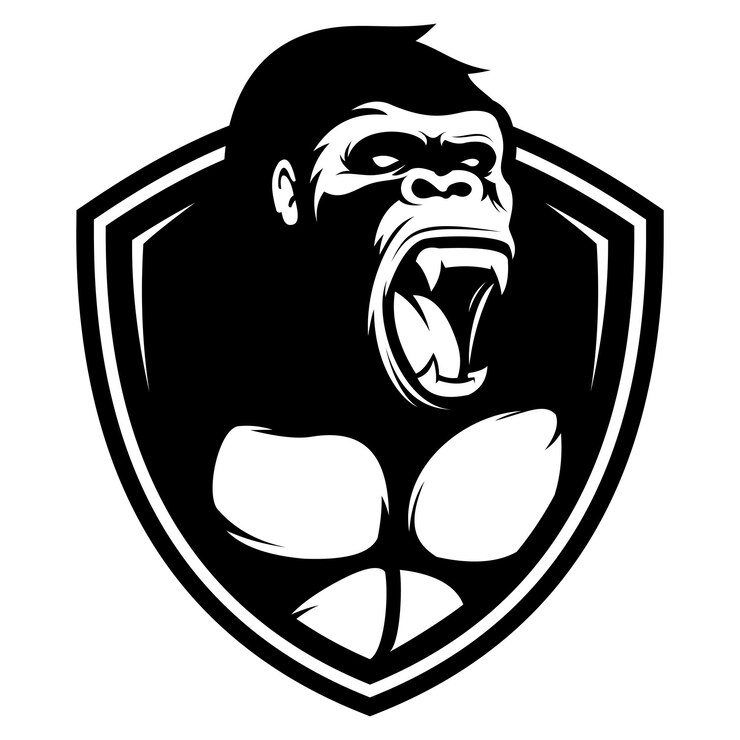 Vector logo ilustrasi gorila marah di dalam perisai