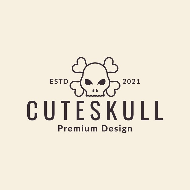Logo kepala tengkorak garis hipster lucu ikon simbol desain grafis vektor ilustrasi ide kreatif