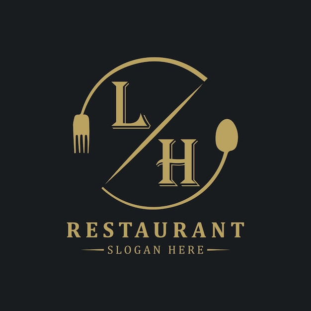 Logo monogram awal Dengan desain logo bentuk lingkaran restoran
