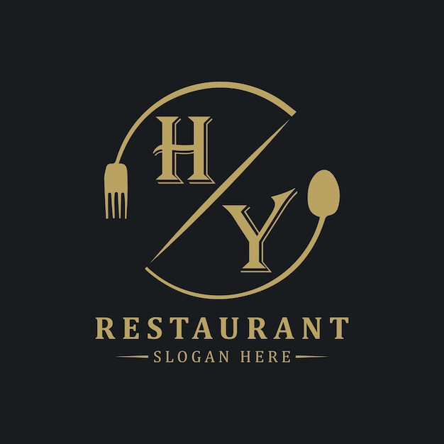 Logo monogram awal Dengan desain logo bentuk lingkaran restoran