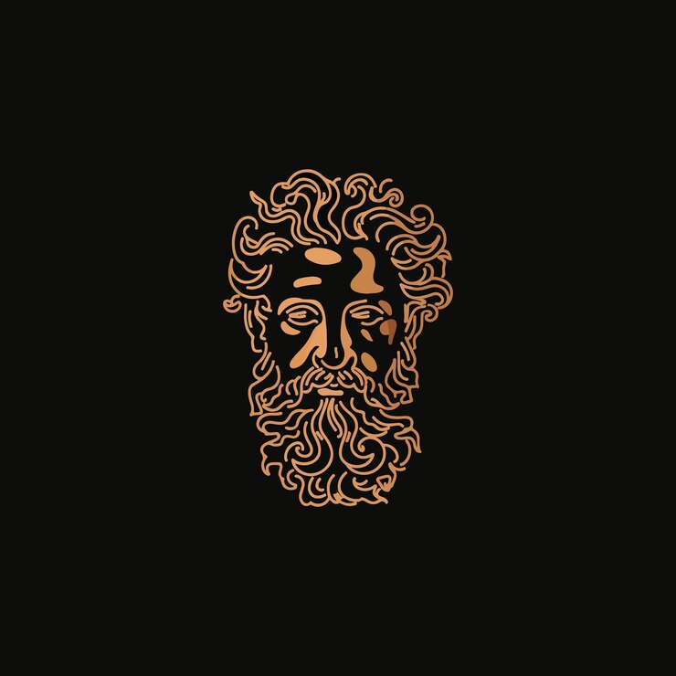 Vector logo of the face of an ancient greek man with curly hair and a beard