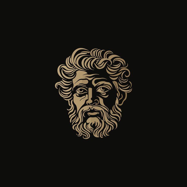 Vector logo of the face of an ancient greek man with curly hair and a beard